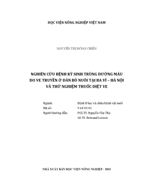 Luận án tiến sĩ nghiên cứu bệnh ký sinh trùng đường máu do ve truyền ở đàn bò nuôi tại ba vì hà nội và thử nghiệm thuốc diệt ve