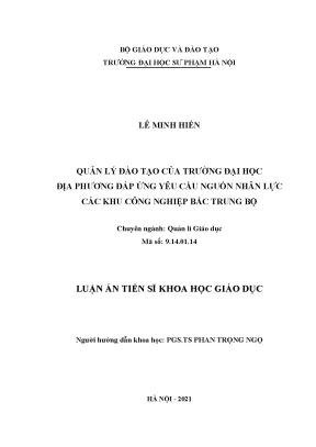 Luận án tiến sĩ quản lí đào tạo của trường đại học địa phương đáp ứng yêu cầu nguồn nhân lực các khu công nghiệp bắc trung bộ