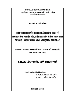 Luận án tiến sĩ quá trình chuyển dịch cơ cấu ngành kinh tế trong công nghiệp hóa hiện đại hóa ở tỉnh ninh bình từ năm 1992 đến nay kinh nghiệm và giải pháp