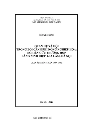 Luận án tiến sĩ văn hóa học quan hệ xã hội trong bối cảnh phi nông nghiệp hóa nghiên cứu trường hợp làng ninh hiệp gia lâm hà nội