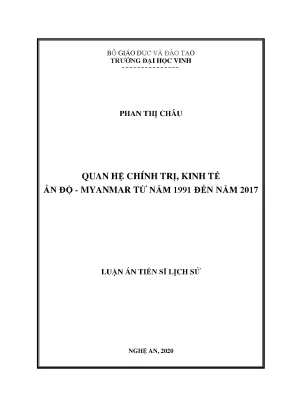 Luận án tiến sĩ quan hệ chính trị kinh tế ấn độ myanmar từ năm 1991 đến năm 2017