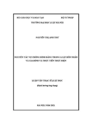 Luận văn thạc sĩ luật học nguyên tắc vợ chồng bình đẳng trong luật hôn nhân và gia đình và thực tiễn thực hiện