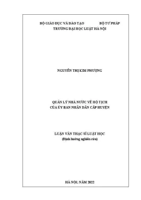 Luận văn thạc sĩ luật học quản lý nhà nước về hộ tịch của ủy ban nhân dân cấp huyện