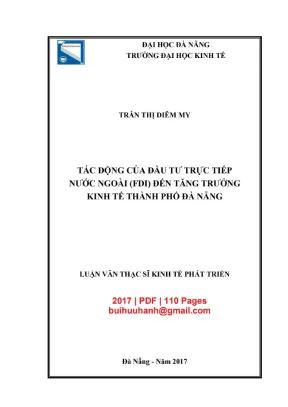 Luận văn thạc sĩ kinh tế phát triển tác động của đầu tư trực tiếp nước ngoài fdi đến tăng trưởng kinh tế thành phố đà nẵng