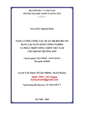 Luận văn thạc sĩ tài chính ngân hàng tăng cường công tác quản trị rủi ro tín dụng tại ngân hàng nông nghiệp và phát triển nông thôn chi nhánh trường sơn