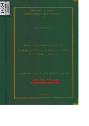 Luận văn thạc sĩ quản trị kinh doanh nâng cao hiệu quả sử dụng vốn cố định tại công ty cổ phần dược phẩm trung ương 1 pharbaco