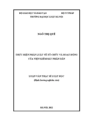 Luận văn thạc sĩ luật học thực hiện pháp luật về tổ chức và hoạt động của viện kiểm sát nhân dân