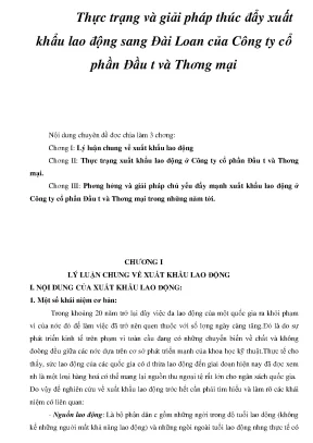 Luận văn thực trạng và giải pháp thúc đẩy xuất khẩu lao động sang đài loan của công ty cổ phần đầu tư và thương mại