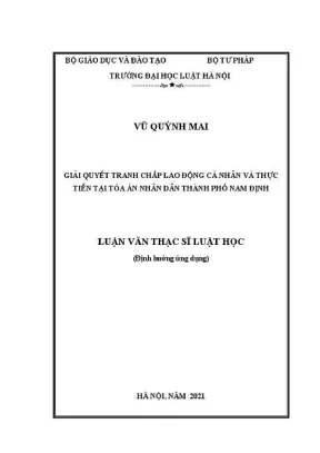 Luận văn thạc sĩ luật học giải quyết tranh chấp lao động cá nhân và thực tiễn tại tòa án nhân dân thành phố nam định