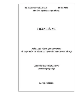 Luận văn thạc sĩ luật học pháp luật về nội quy lao động và thực tiễn thi hành tại tập đoàn medgroup hà nội