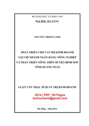 Luận văn thạc sĩ quản trị kinh doanh phát triển cho vay hộ kinh doanh tại chi nhánh ngân hàng nông nghiệp và phát triển nông thôn huyện bình sơn tỉnh quảng ngãi