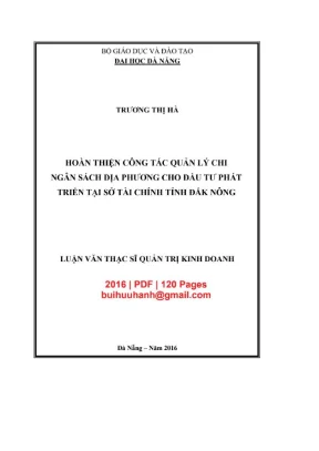 Luận văn thạc sĩ quản trị kinh doanh hoàn thiện công tác quản lý chi ngân sách địa phương cho đầu tư phát triển sở tài chính tỉnh đắk nông