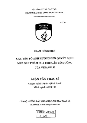 Luận văn thạc sĩ quản trị kinh doanh các yếu tố ảnh hưởng đến quyết định mua sản phẩm sữa chua có đường của vinamilk