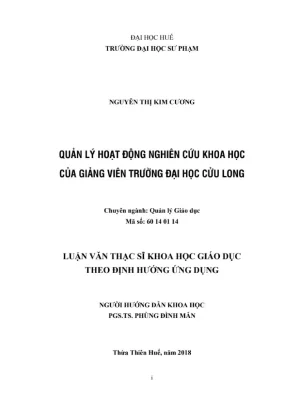 Luận văn thạc sĩ khoa học giáo dục quản lý hoạt động nghiên cứu khoa học của giảng viên trường đại học cửu long