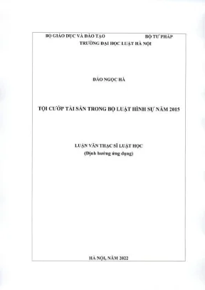 Luận văn thạc sĩ luật học tội cướp tài sản trong bộ luật hình sự năm 2015