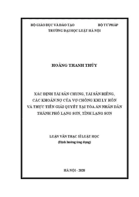 Luận văn thạc sĩ luật học xác định tài sản chung tài sản riêng các khoản nợ của vợ chồng khi ly hôn và thực tiễn giải quyết tại toà án nhân dân thành phố lạng sơn tỉnh lạng sơn