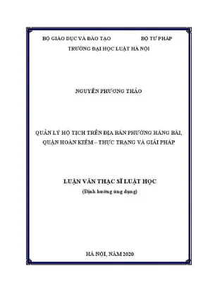 Luận văn thạc sĩ luật học quản lý hộ tịch trên địa bàn phường hàng bài quận hoàn kiếm thực trạng và giải pháp