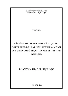 Luận văn thạc sĩ luật học các tình tiết định khung của tội giết người theo bộ luật hình sự việt nam năm 2015 trên cơ sở thực tiễn xét xử tại tỉnh đắk lắk