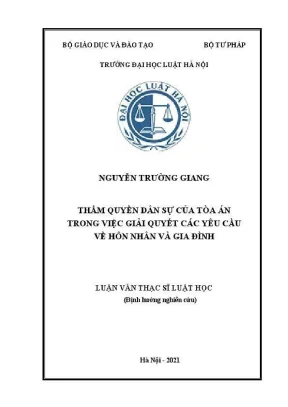 Luận văn thạc sĩ luật học thẩm quyền dân sự của toà án trong việc giải quyết các yêu cầu về hôn nhân và gia đình