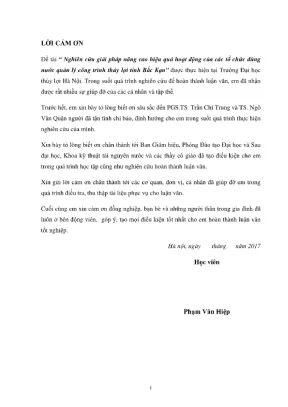 Luận văn thạc sĩ chuyên ngành kỹ thuật tài nguyên nước nghiên cứu giải pháp nâng cao hiệu quả hoạt động của các tổ chức dùng nước quản lý công trình thủy lợi tỉnh bắc kạn