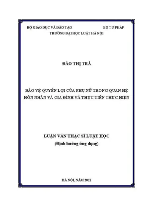 Luận văn thạc sĩ luật học bảo vệ quyền lợi của phụ nữ trong quan hệ hôn nhân và gia đình và thực tiễn thực hiện
