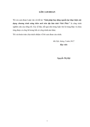 Luận văn thạc sĩ quản lý tài nguyên và môi trường giải pháp huy động nguồn lực thực hiện chương trình xây dựng nông thôn mới trên địa bàn tỉnh vĩnh phúc