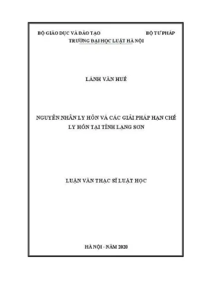 Luận văn thạc sĩ luật học nguyên nhân ly hôn và các giải pháp hạn chế ly hôn tại tỉnh lạng sơn