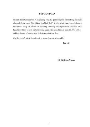 Luận văn thạc sĩ chuyên ngành quản lý tài nguyên và môi trường tăng cường công tác quản lý nguồn rơm rạ trong sản xuất nông nghiệp tại huyện yên khánh tỉnh ninh bình