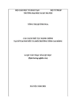 Luận văn thạc sĩ luật học cải cách thủ tục hành chính tại sở tài nguyên và môi trường tỉnh cao bằng