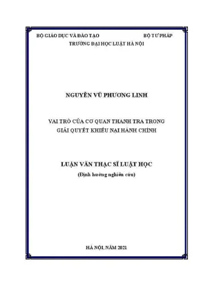 Luận văn thạc sĩ luật học vai trò của cơ quan thanh tra trong giải quyết khiếu nại hành chính