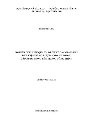 Luận văn thạc sĩ kỹ thuật chuyên ngành kỹ thuật cấp thoát nước nghiên cứu hiệu quả và đề xuất các giải pháp tiết kiệm năng lượng cho hệ thống cấp nước nóng bên trong công trình