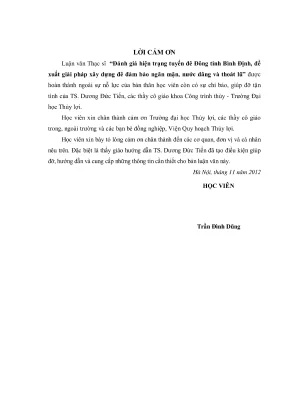 Luận văn thạc sĩ chuyên ngành xây dựng công trình thủy đánh giá hiện trạng tuyến đê đông tỉnh bình định đề xuất giải pháp xây dựng đê đảm bảo ngăn mặn nước dâng và thoát lũ