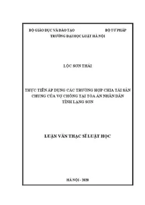 Luận văn thạc sĩ luật học thực tiễn áp dụng các trường hợp chia tài sản chung của vợ chồng tại toà án nhân dân tỉnh lạng sơn