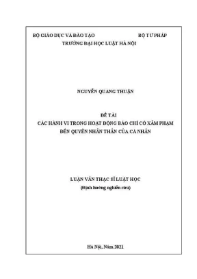 Luận văn thạc sĩ luật học các hành vi trong hoạt động báo chí có xâm phạm đến quyền nhân thân của cá nhân