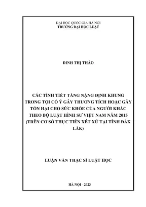 Luận văn thạc sĩ luật học các tình tiết tăng nặng định khung trong tội cố ý gây thương tích hoặc gây tổn hại cho sức khỏe của người khác theo bộ luật hình sư việt nam năm 2015 trên cơ sở thực tiễn xét xử tại tỉnh đắk lắk