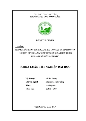 Luận văn kết quả sản xuất kinh doanh tại hợp tác xã bình sơn và nghiên cứu khả năng sinh trưởng và phát triển của một số giống cải bắp
