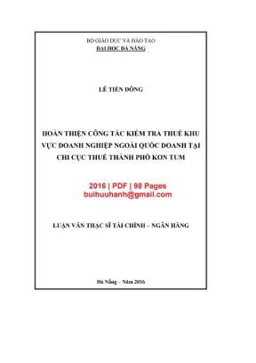 Luận văn thạc sĩ tài chính ngân hàng hoàn thiện công tác kiểm tra thuế khu vực doanh nghiệp ngoài quốc doanh tại chi cục thuế thành phố kon tum