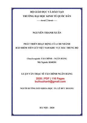 Luận văn thạc sĩ tài chính ngân hàng phát triển hoạt động của chi nhánh bảo hiểm tiền gửi việt nam khu vực bắc trung bộ