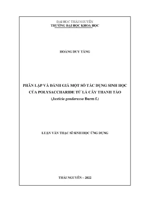 Luận văn thạc sĩ phân lập và đánh giá một số tác dụng sinh học của polysaccharide từ lá cây thanh táo justicia gendarussa burm f