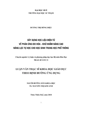 Luận văn thạc sĩ khoa học giáo dục xây dựng học liệu điện tử về phản ứng oxi hoá khử nhằm nâng cao năng lực tự học cho học sinh trung học phổ thông