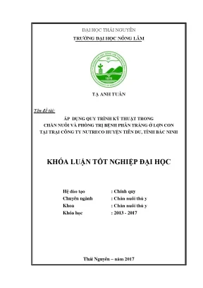 Luận văn áp dụng quy trình kỹ thuật trong chăn nuôi và phòng trị bệnh phân trắng ở lợn con tại trại công ty nutreco huyện tiên du tỉnh bắc ninh