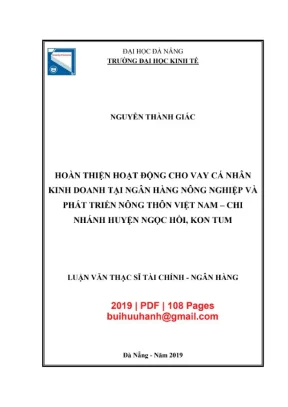 Luận văn thạc sĩ tài chính ngân hàng hoàn thiện hoạt động cho vay cá nhân kinh doanh tại ngân hàng nông nghiệp và phát triển nông thôn việt nam chi nhánh huyện ngọc hồi kon tum