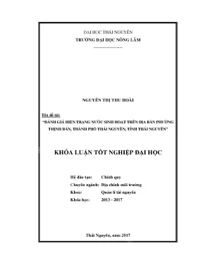 Luận văn đánh giá hiện trạng nước sinh hoạt trên địa bàn phường thịnh đán thành phố thái nguyên tỉnh thái nguyên