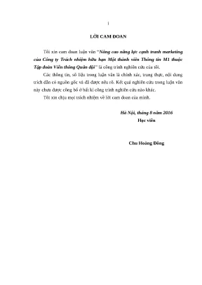 Luận văn thạc sĩ nâng cao năng lực cạnh tranh marketing của công ty trách nhiệm hữu hạn một thành viên thông tin m1 thuộc tập đoàn viễn thông quân đội
