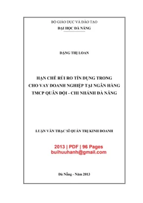 Luận văn thạc sĩ quản trị kinh doanh hạn chế rủi ro tín dụng trong cho vay doanh nghiệp tại ngân hàng tmcp quân đội chi nhánh đà nẵng
