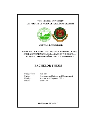 Luận văn households knowledge attitude and practices in solid waste management a case of the coastal barangays in los baños laguna philippines