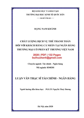Luận văn thạc sĩ tài chính ngân hàng chất lượng dịch vụ thẻ thanh toán đối với khách hàng cá nhân tại ngân hàng thương mại cổ phần kỹ thương việt nam