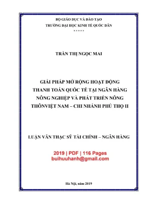 Luận văn thạc sĩ tài chính ngân hàng giải pháp mở rộng hoạt động thanh toán quốc tế tại ngân hàng nông nghiệp và phát triển nông thôn việt nam chi nhánh phú thọ ii