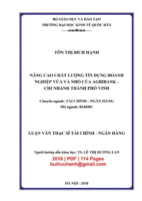 Luận văn thạc sĩ tài chính ngân hàng nâng cao chất lượng tín dụng doanh nghiệp vừa và nhỏ của agribank chi nhánh thành phố vinh