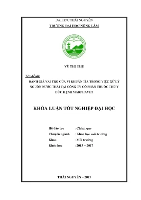 Luận văn đánh giá vai trò của vi khuẩn tía trong việc xử lý nguồn nước thải tại công ty cổ phần thuốc thú y đức hạnh marphavet